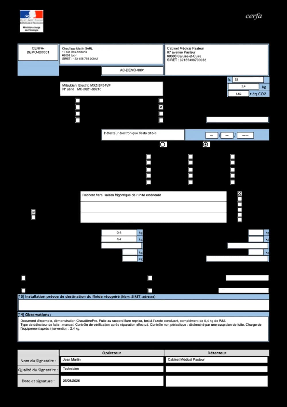 Première page de la fiche fluides frigorigènes